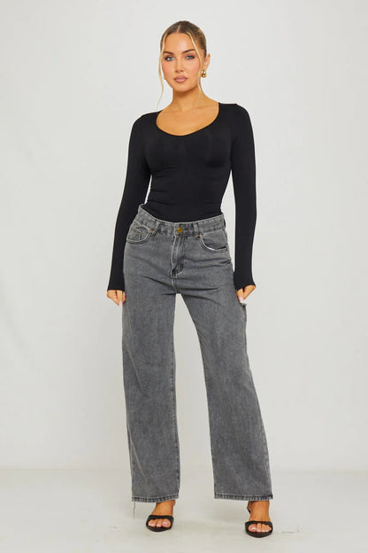 Body noir sans coutures à manches longues