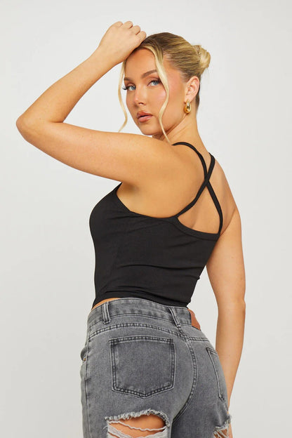 body noir côtelé à décolleté plongeant